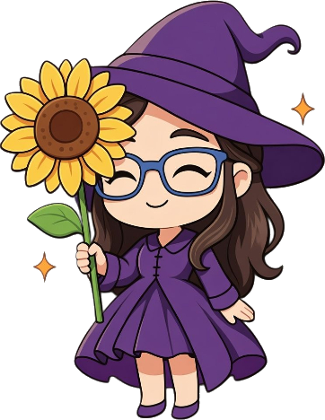 Verenice vestida de brujita, con su girasol